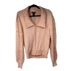 Design‎ 365 Pink Collared Puff Sleeve Sweater Womens Sz M